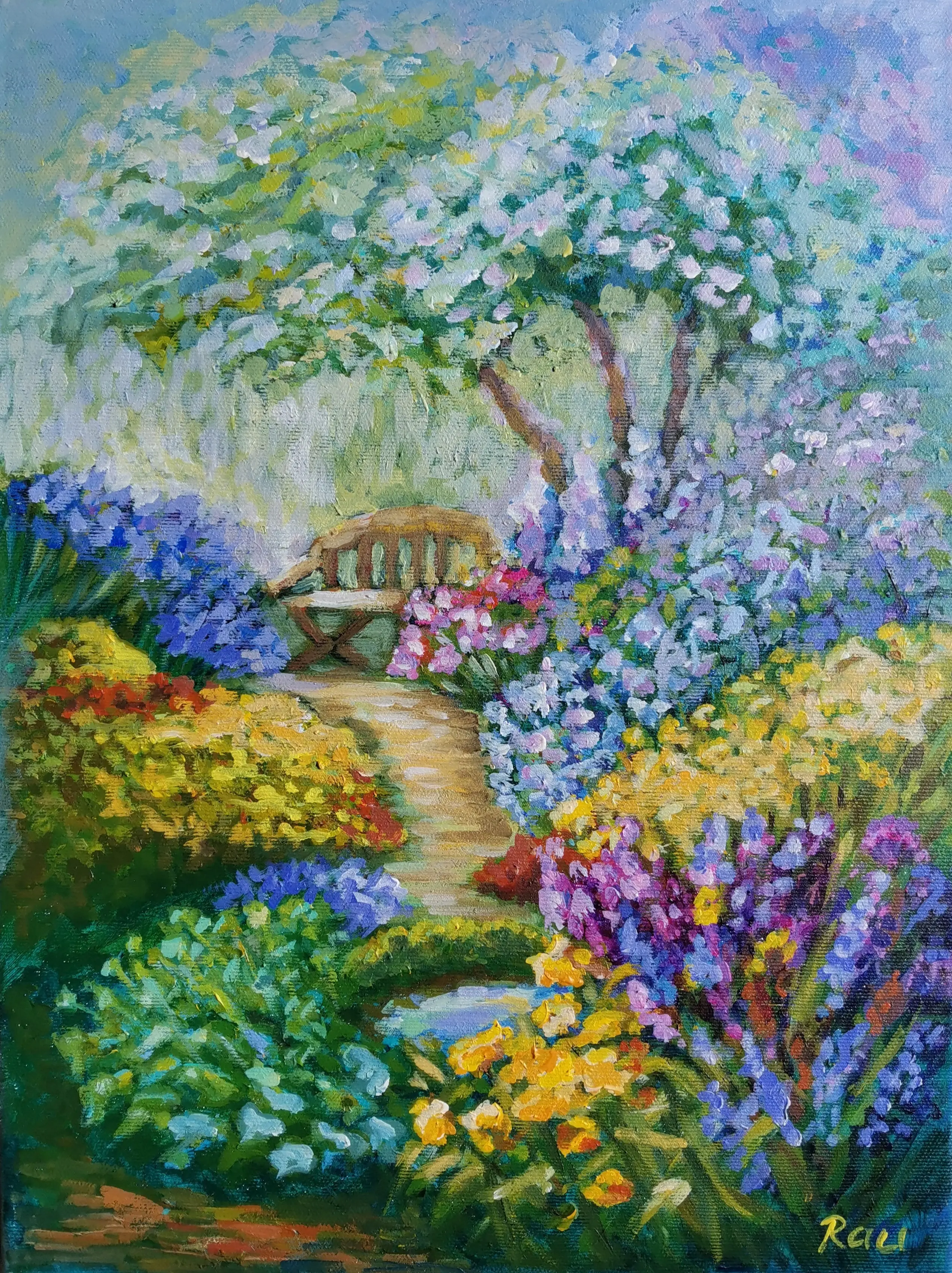 Kvetoucí zahrada. akryl 30x40